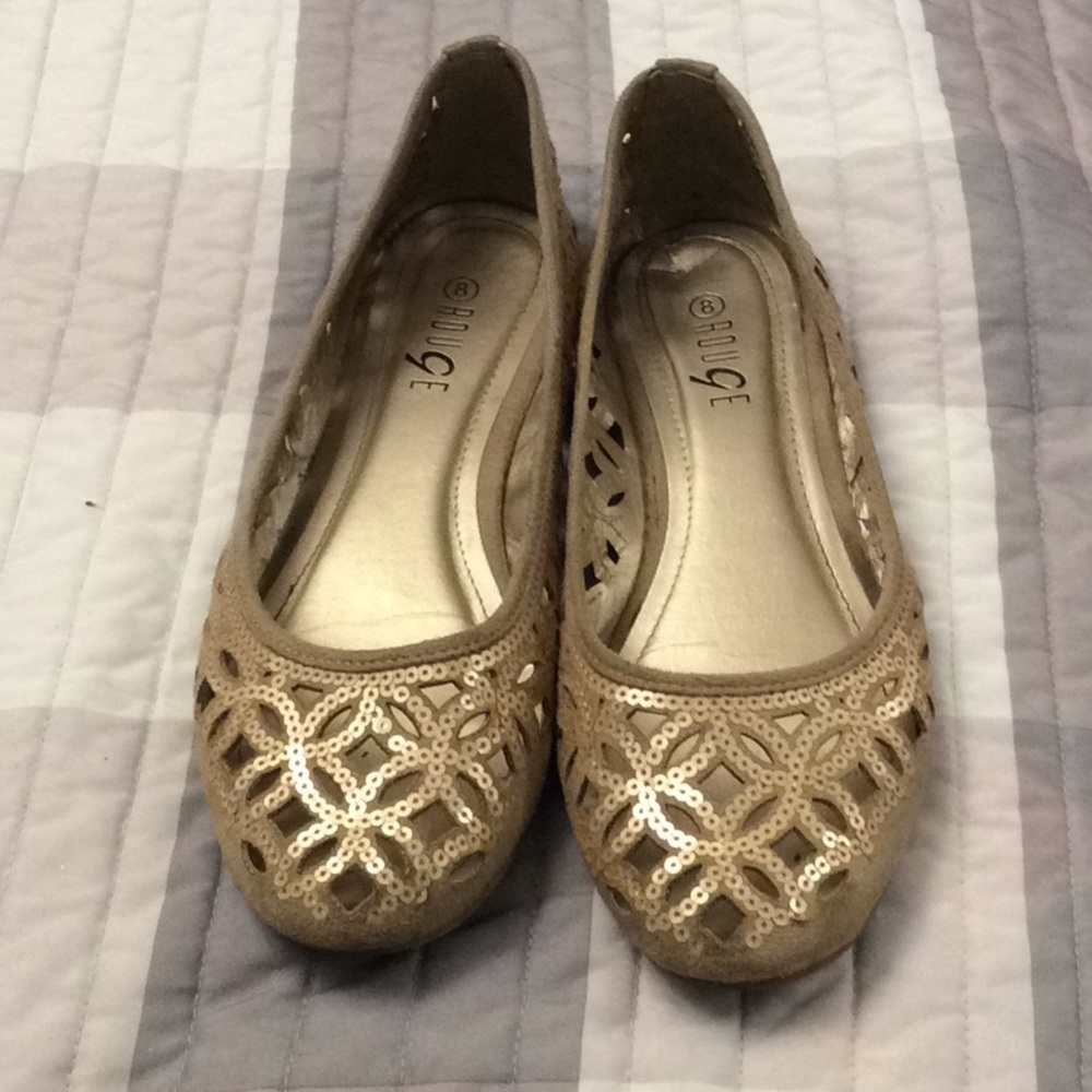 Women’s shoes gold flats rouge 8
